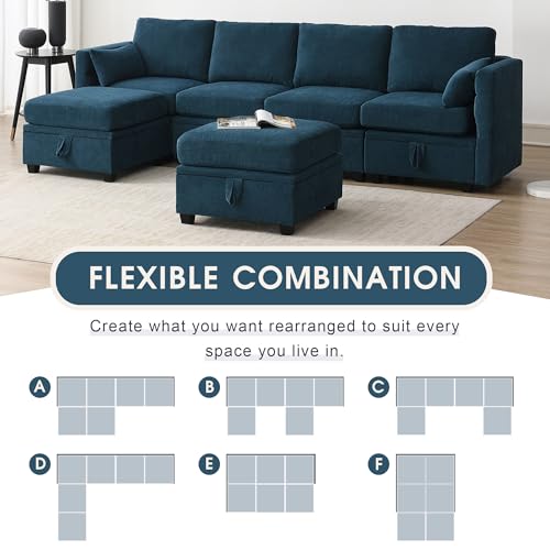 Harper & Bright Designs 109” 6-Seat U-Shaped Chenille Sectional Sofa with Storage, Grey F385