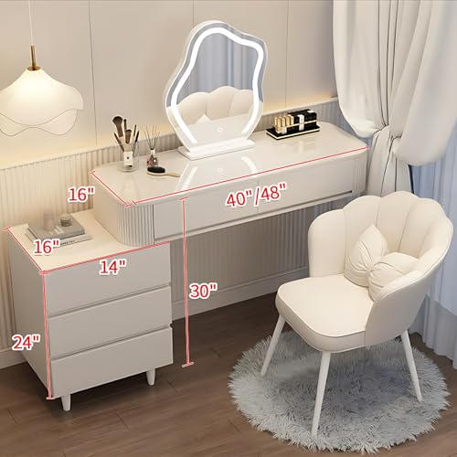 Vanity Table with Drawers and LED Makeup Mirror, Solid Wood, 40" P46807