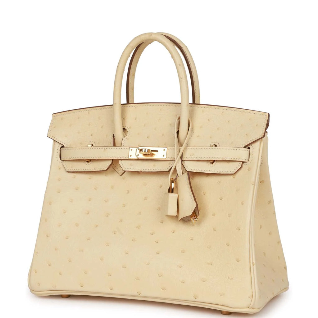 Ostrich Leather Handbag Gold Hardware k7