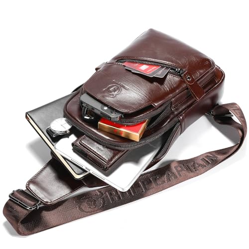 Leather Sling Bag for Men with USB Charging Port Crossbody Daypack Hiking Travel Backpack k7