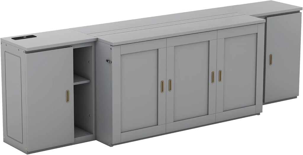 Queen Murphy Bed with Shelves, Cabinets and USB Ports B38632