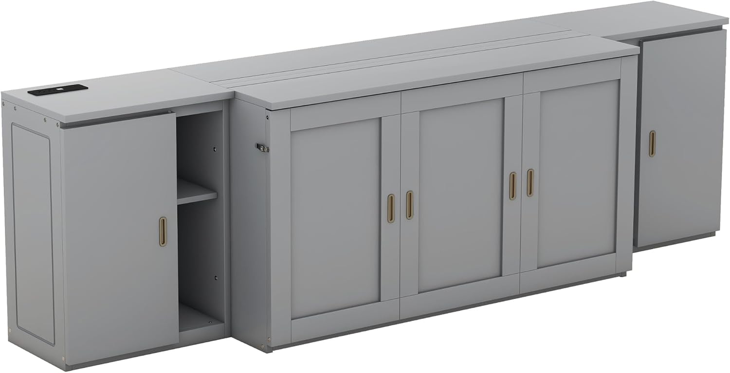 Queen Murphy Bed with Shelves, Cabinets and USB Ports B38632