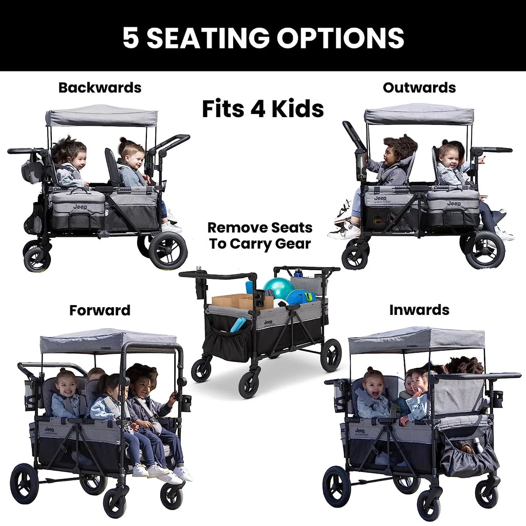 Jeep Wrangler Deluxe 4 Seater Stroller Wagon Grey a7