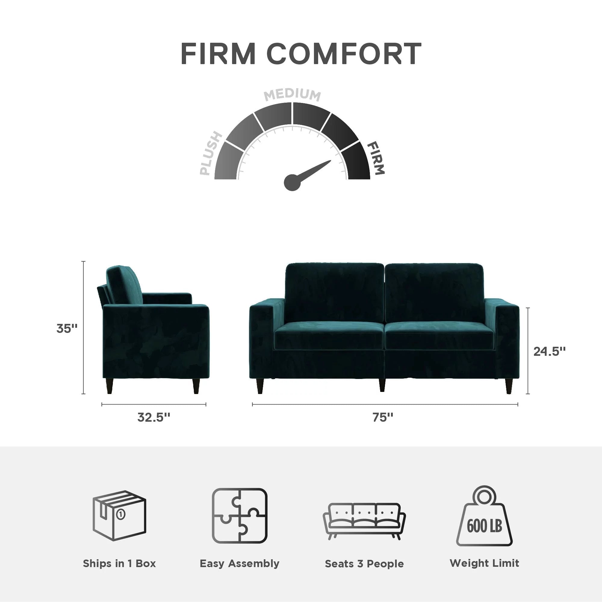 DHP Cooper 3 Seater Sofa, Green Velvet Y5477