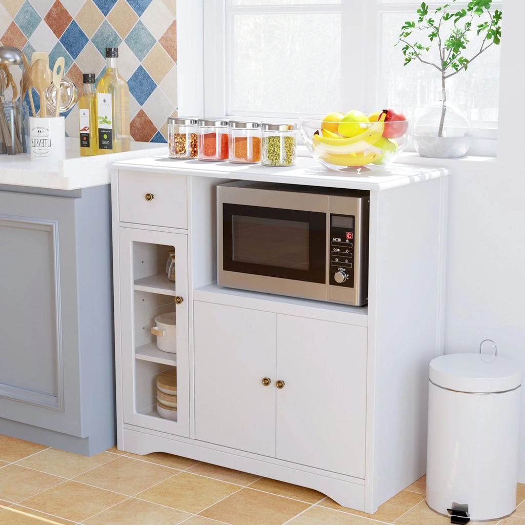 Homfa Microwave Cabinet with Hutch, White W754241