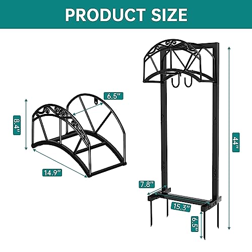 Garden Hose Holder Freestanding Heavy Duty Metal Hanger Outdoor Storage Rack Black a7