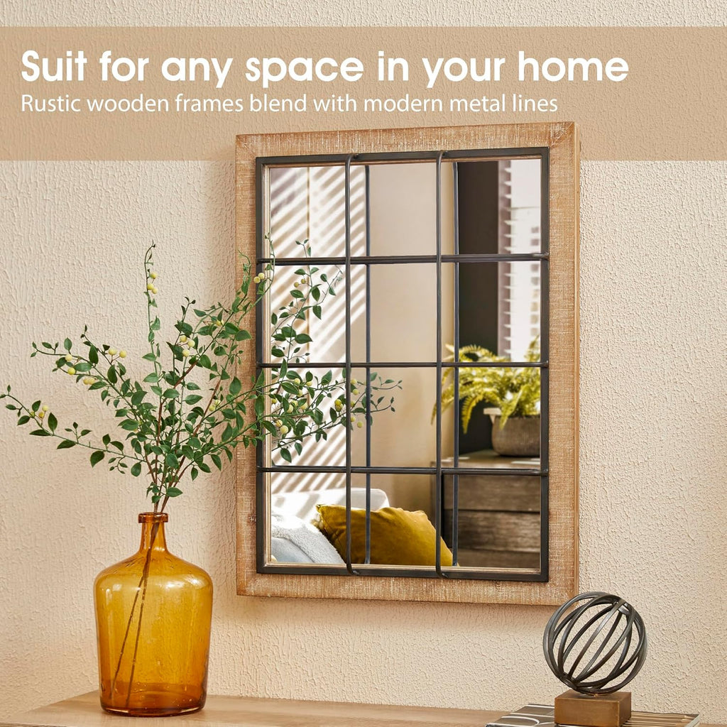 Wall Mirror 24x32 Farmhouse Rectangle Wood Metal Frame Decor k7
