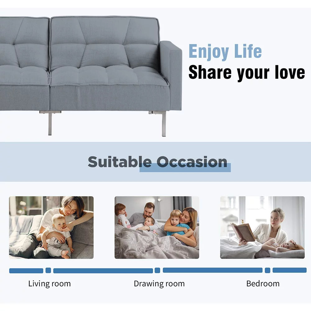 Gray Futon Sofa Bed with 2 Pillows and Metal Legs J375995