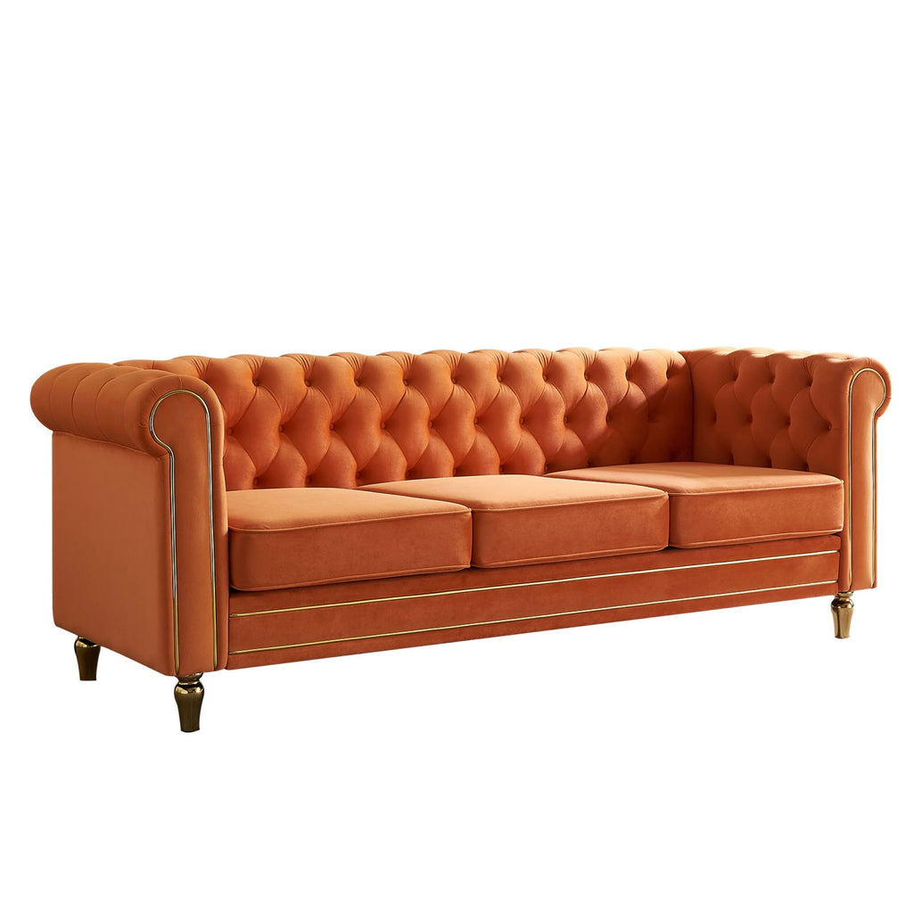 Chesterfield Velvet Sofa 84.65 inch Orange Q225847