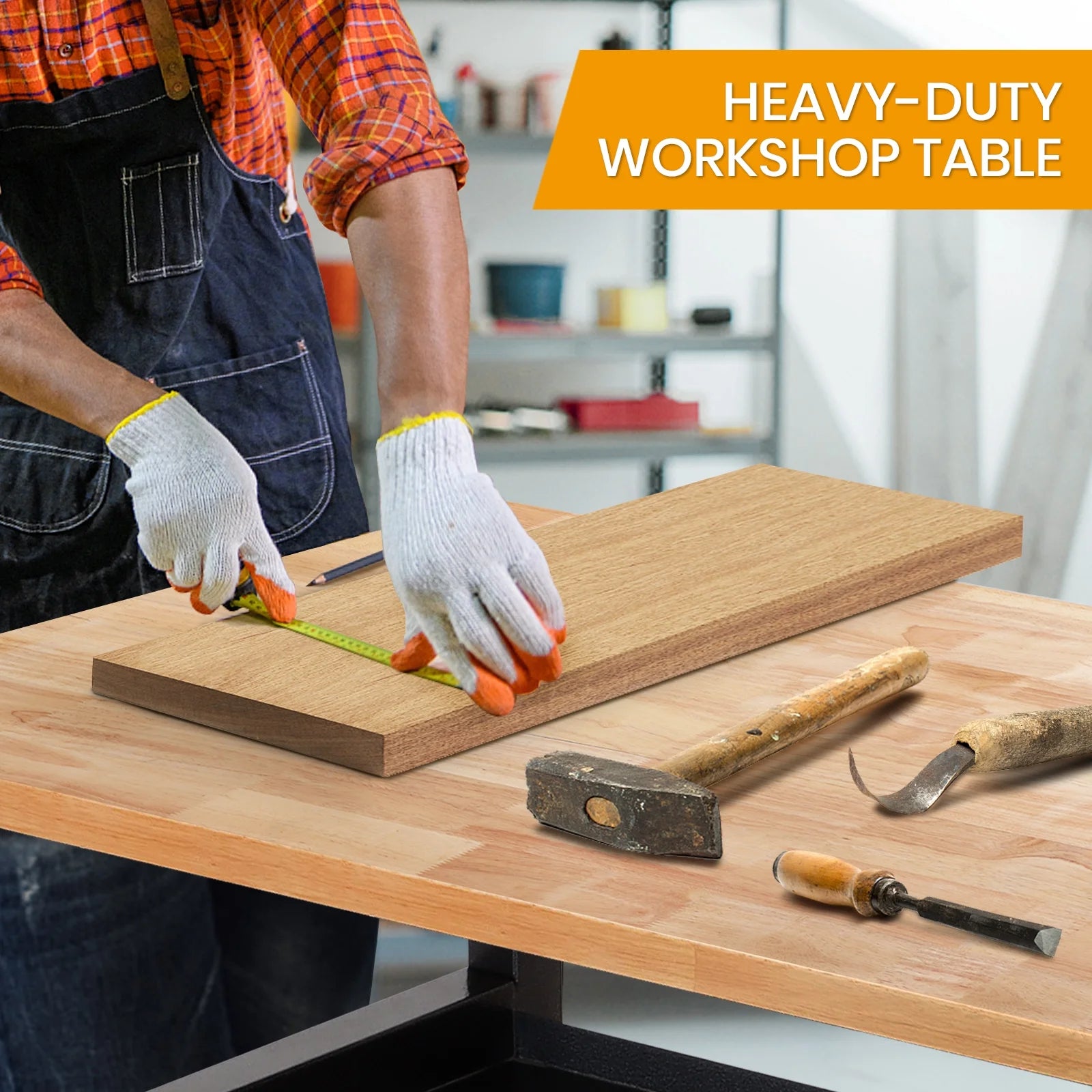 Polar Aurora 48" Adjustable Heavy-Duty Workbench with Rubber Wood Top D7005