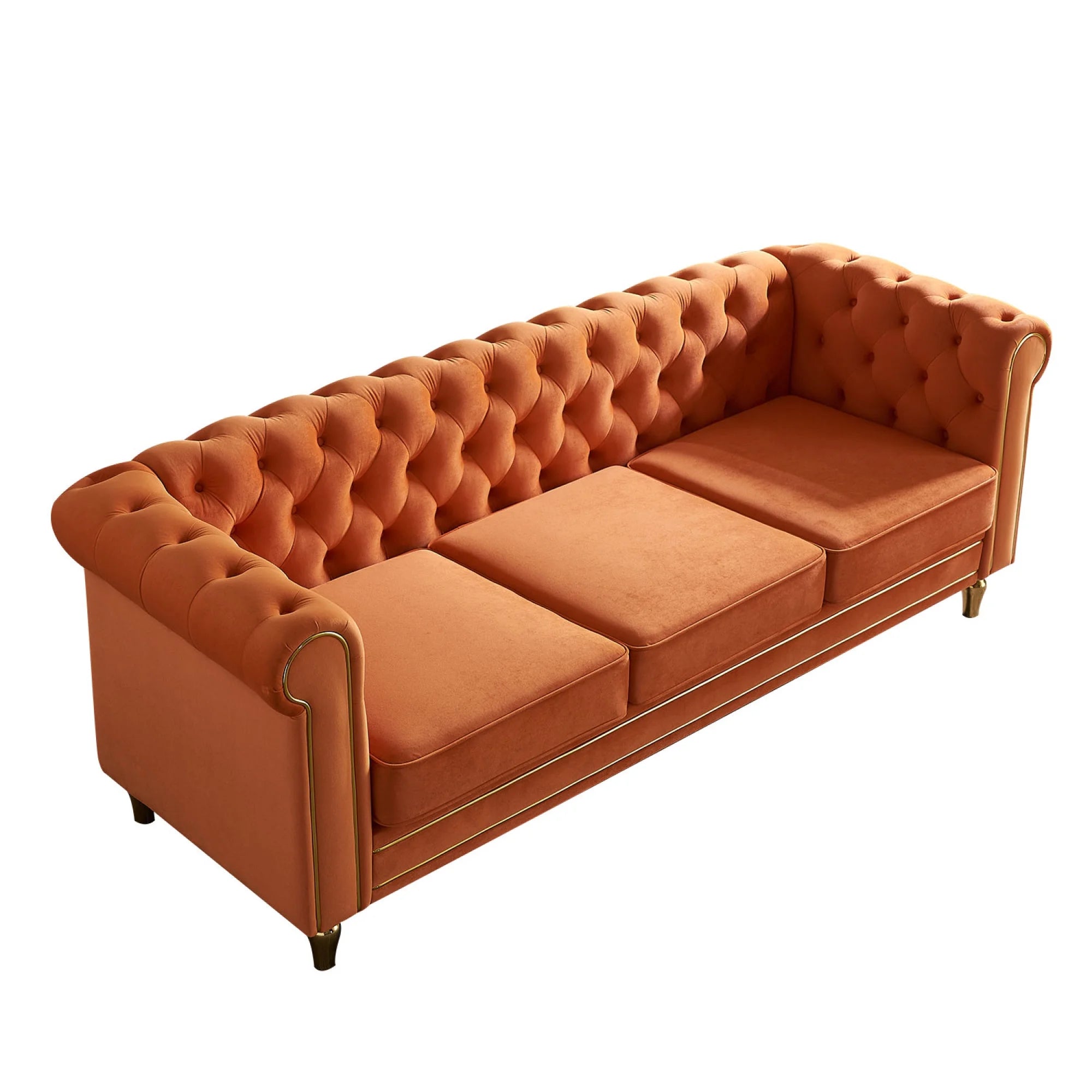Chesterfield Velvet Sofa 84.65 inch Orange Q225847