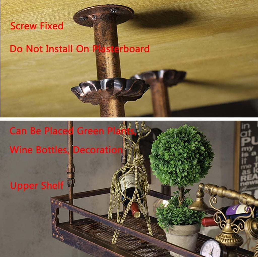 Hanging Wine Glass Rack, Industrial Vintage Metal Wall-Mounted, Bronze, 60x35cm Y4857
