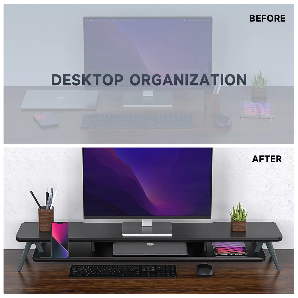 Monitor Stand Riser for 2 Monitors, 42.5 Inch Desk Shelf with Storage Organizer k7p