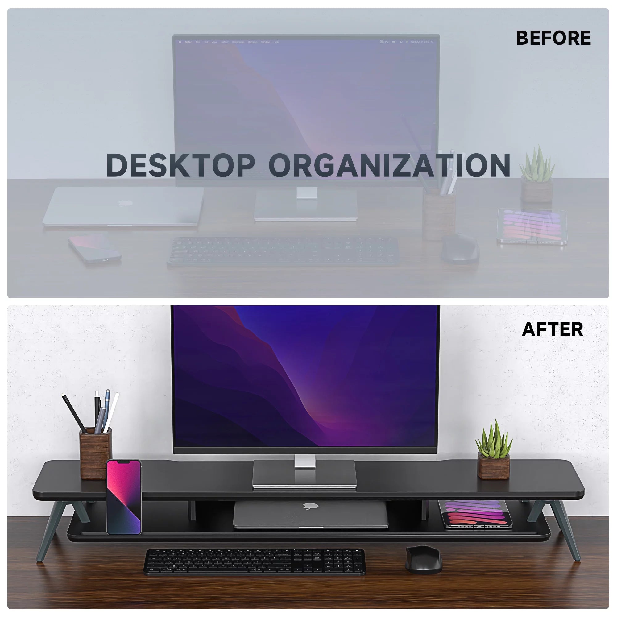 Monitor Stand Riser for 2 Monitors, 42.5 Inch Desk Shelf with Storage Organizer k7p