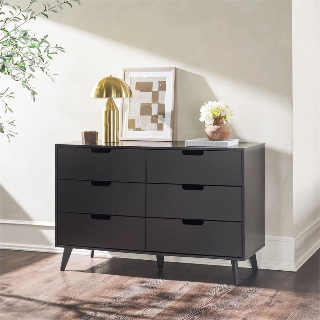 Pemberly Row 6 Drawer Wood Dresser with Cut Out Handles - Black M54744