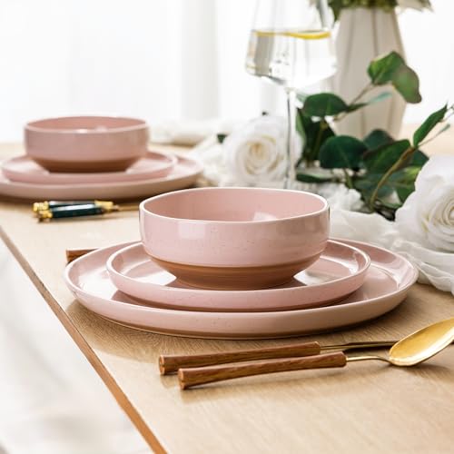 AmorArc Ceramic Dinnerware Set for 6, 18 Pieces Handpainted Stoneware, Light Beige V444110