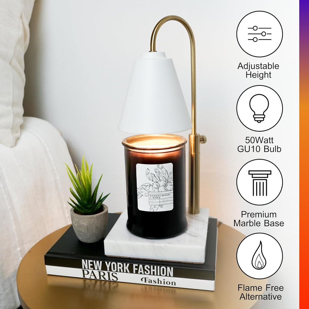 Candle Warmer Lamp with Dimmer, Marble Base, Gold Frame, for Living Room a7