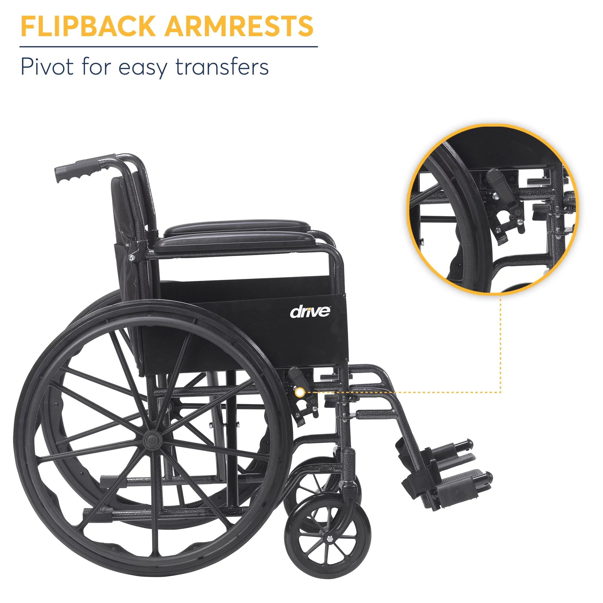 Drive Medical Silver Sport 1 Wheelchair with Full Arms and Swing Away Footrest U145565