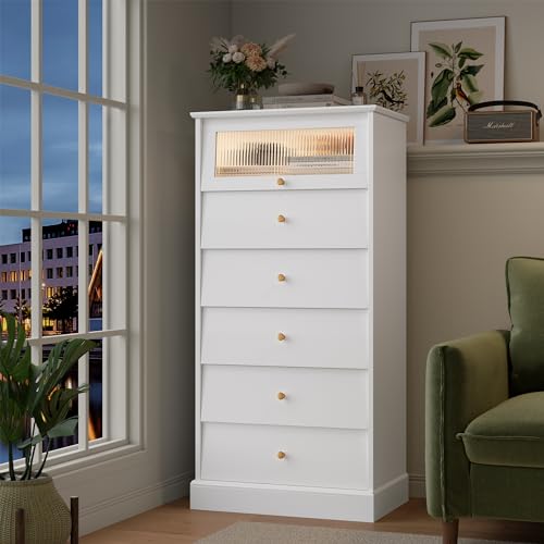 finetones 6 Drawer Dresser Black with Gold Accents and Glass Drawers J156