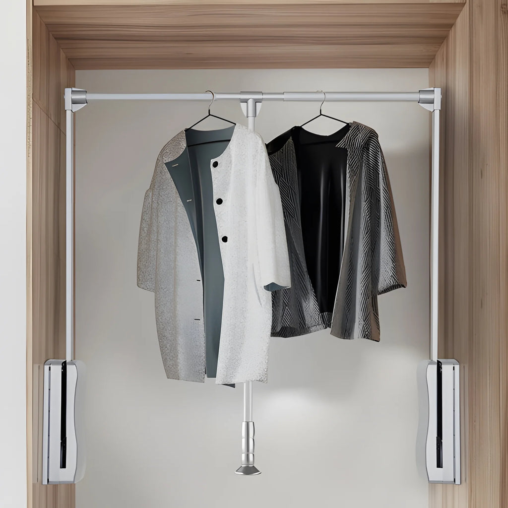 Nisorpa Pull Down Closet Rod, Adjustable 35-46.7 inch, Heavy Duty Wardrobe Hanging Clothes Rail