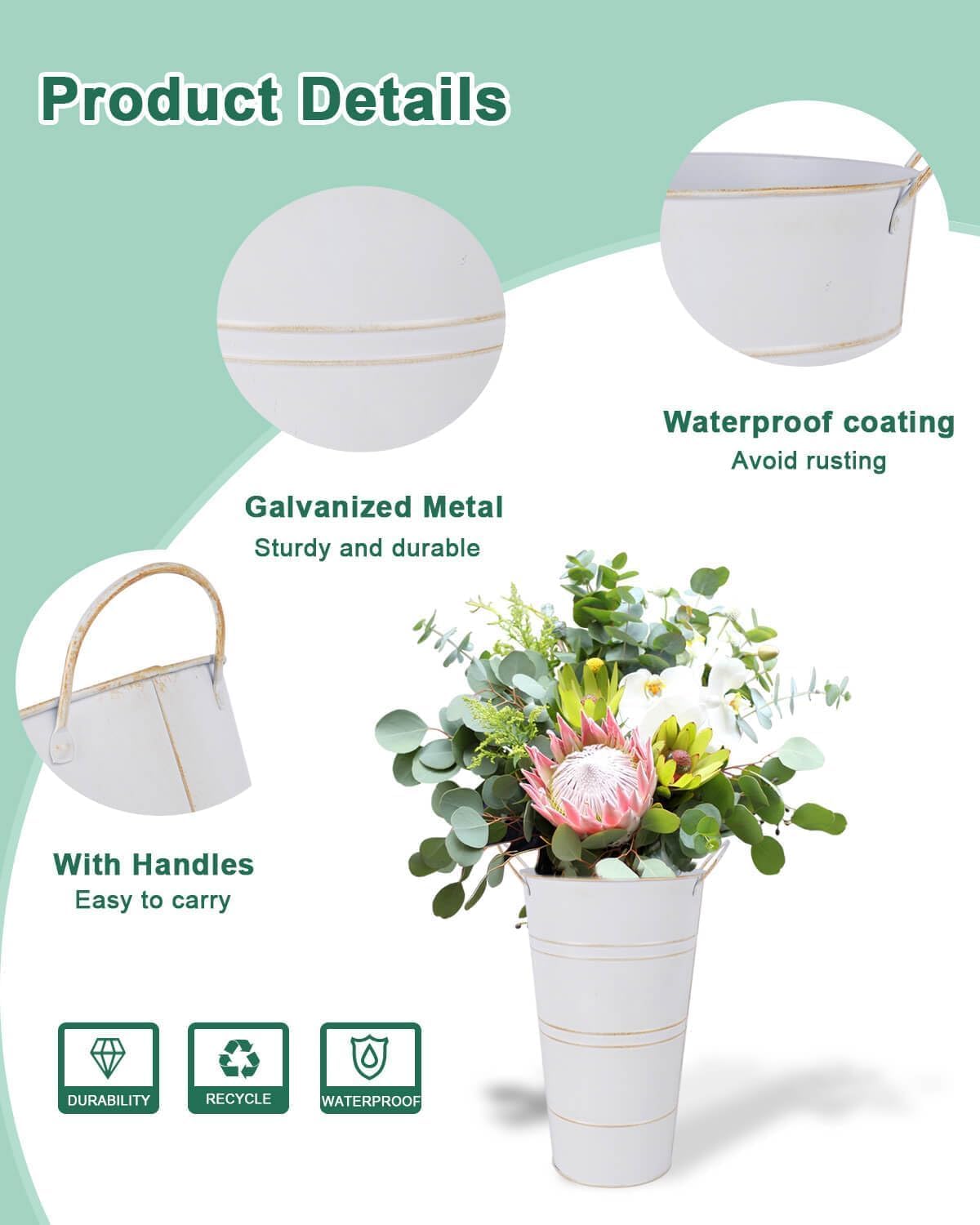 Galvanized Metal Vases with Handles for Flowers k7m