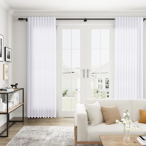 Natural Cream Linen Curtains 90 inch Long 2 Panels Semi Sheer Light Filtering Back Tab Rod Pocket Beige H145308