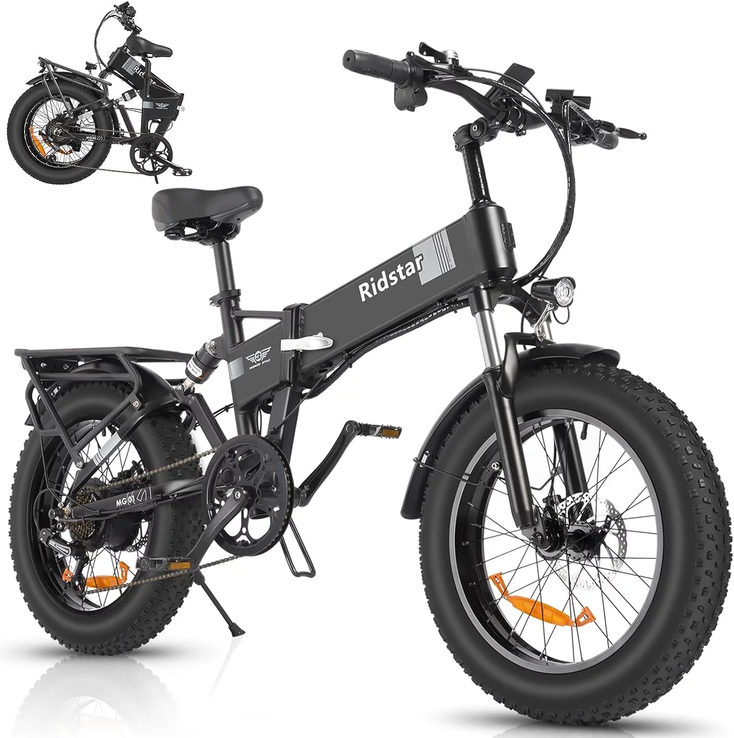 Folding Ebikes for Adults Ridstar, 750W Motor 48V 14AH Removable Battery 20" x 4.0 Fat Tire Shimano 7-Speed 19.8MPH Electric Bike