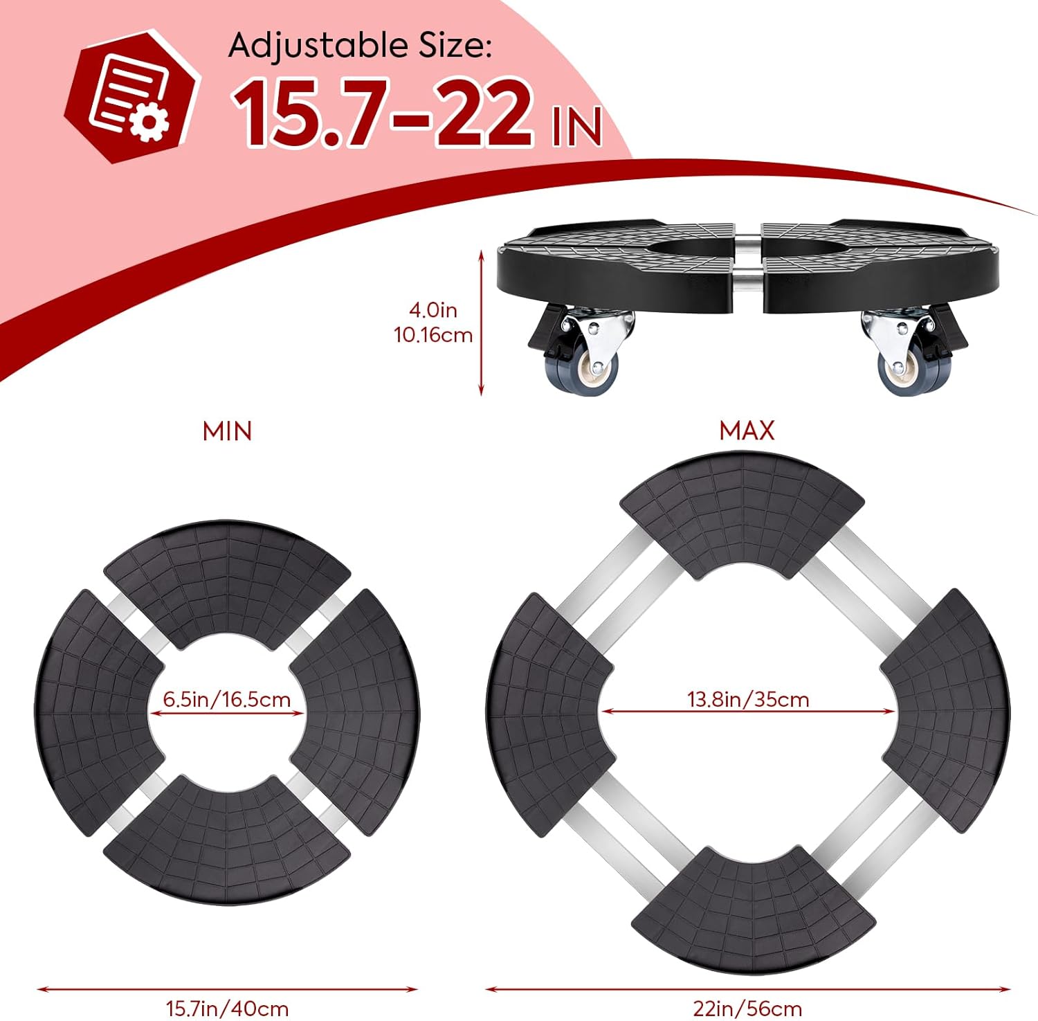 Plant Caddy with Wheels Heavy Duty Adjustable 15.7-22in Dual Lockable Casters k7m
