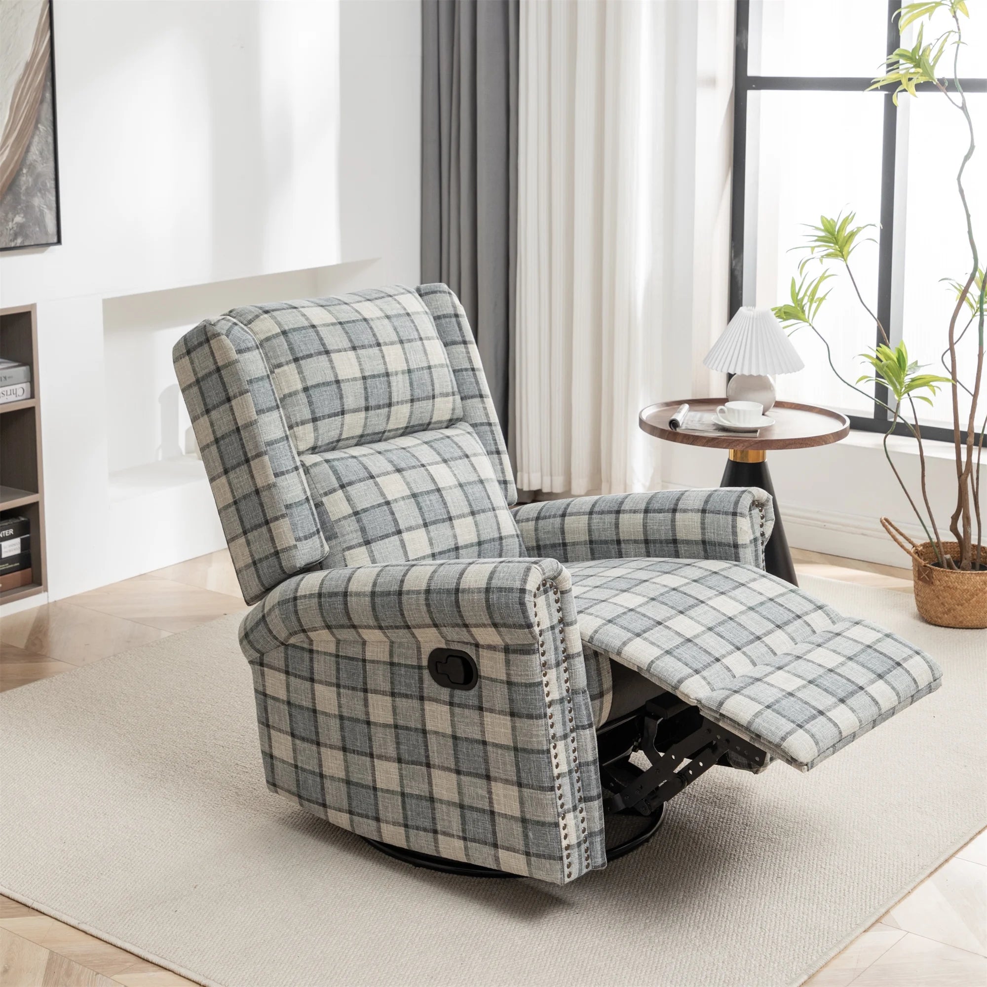 Swivel Rocker Recliner Chair, Manual Rocking Recliner Chair, Wingback Swivel Recliner Chair, Glider 360 Degree Swivel Chair with Padded Seat, Swivel Recliner Chairs for Living Room -- Green