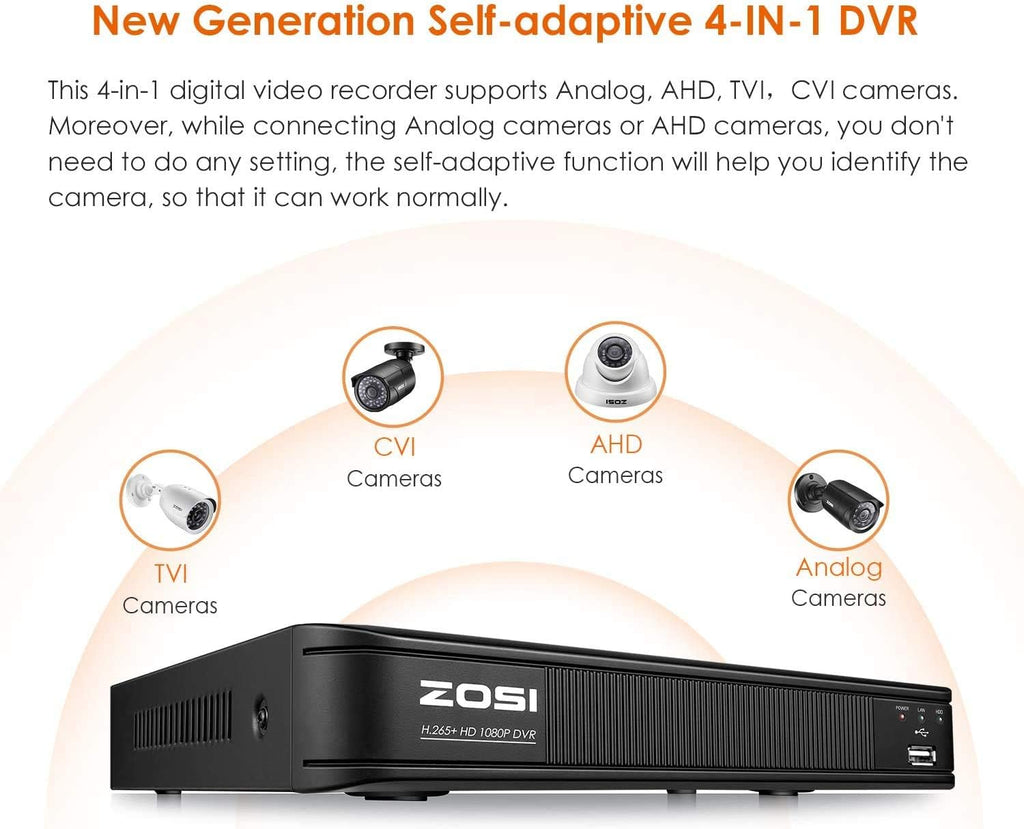 ZOSI H.265+ 1080p 8 Channel CCTV DVR Security System with 2TB Hard Drive (Renewed) J887