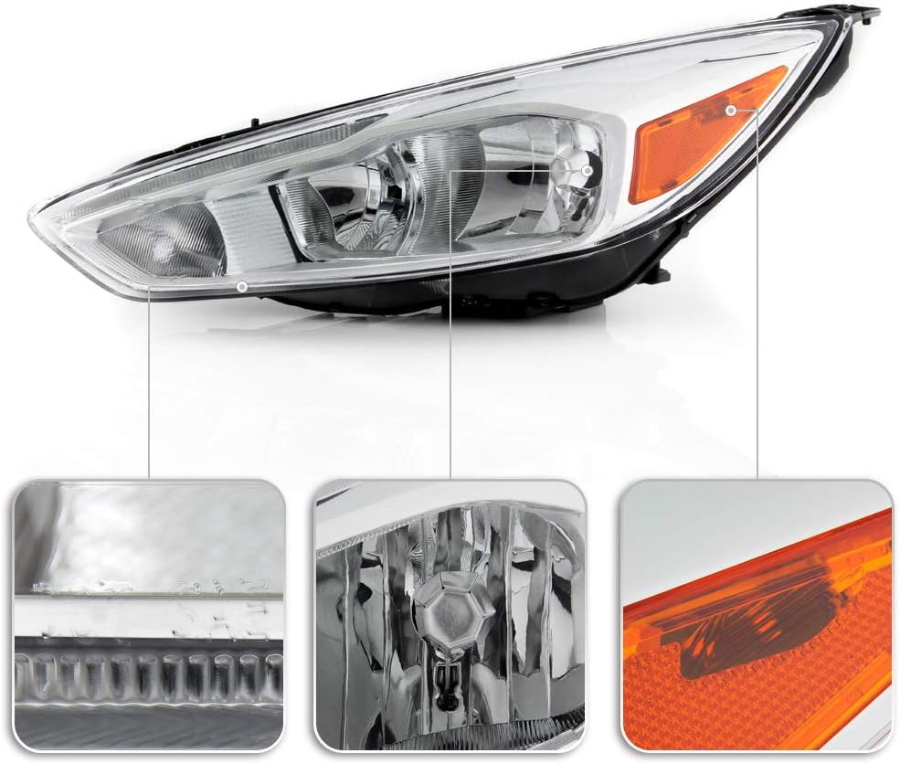 Chrome Housing Headlights Pair for Ford Focus 2015-2018 Halogen LED DRL k7m