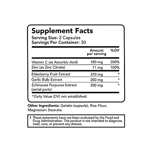 Organic Elderberry Capsules with Vitamin C and Zinc for Immune Support q7x