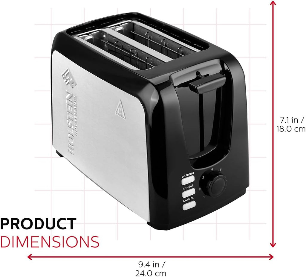 Holstein Housewares 2-Slice Toaster with 7 Browning Settings, Black O198