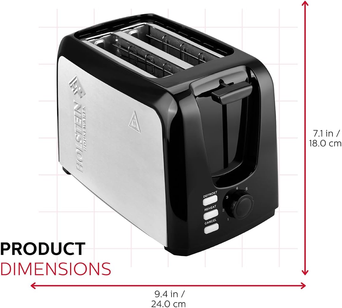 Holstein Housewares 2-Slice Toaster with 7 Browning Settings, Black O198