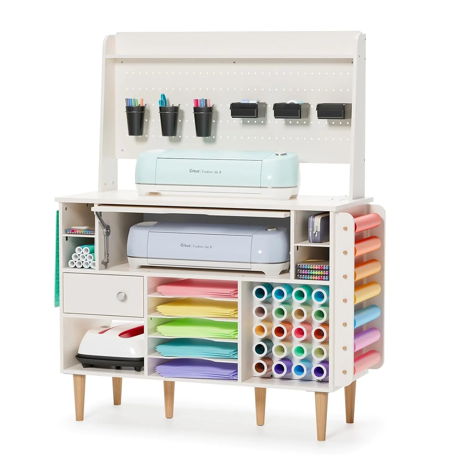 Craft Cabinet with Charging Station and Pegboard for Cricut Machines V868