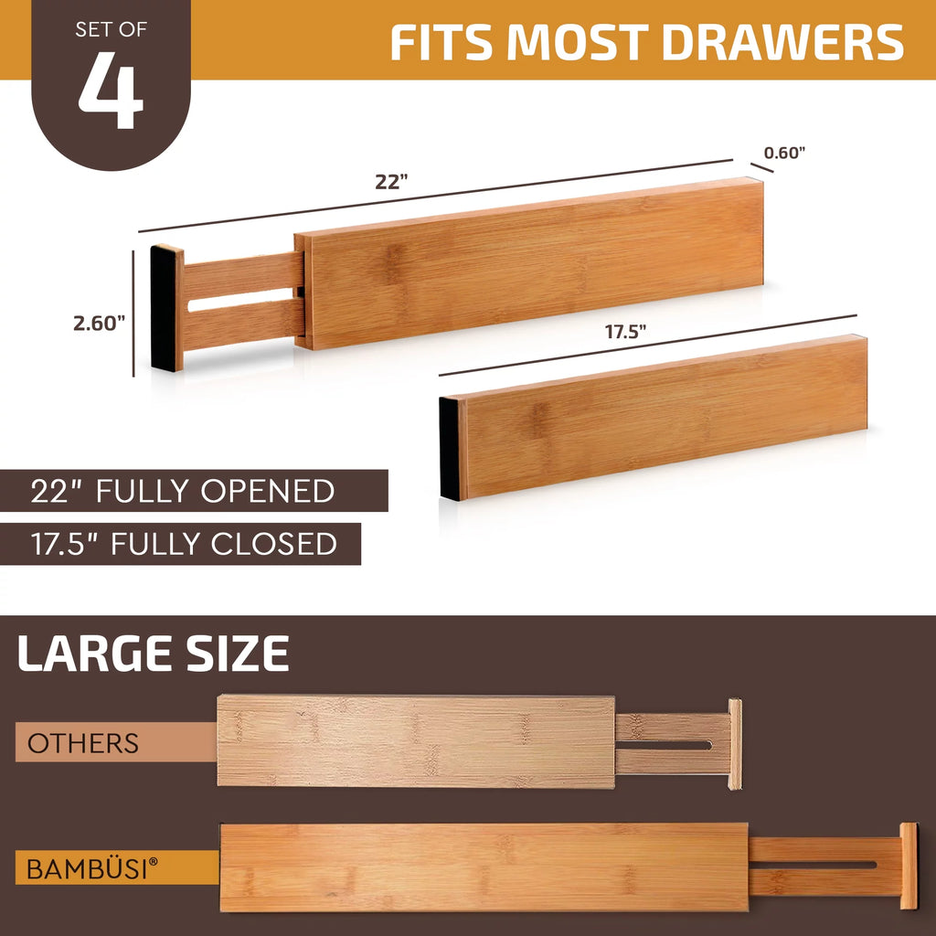 Bambusi Expandable Bamboo Drawer Dividers, Set of 4, Natural P9614