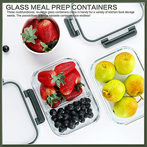 KOMUEE 30 oz Glass Meal Prep Containers with Lids, Gray M4526