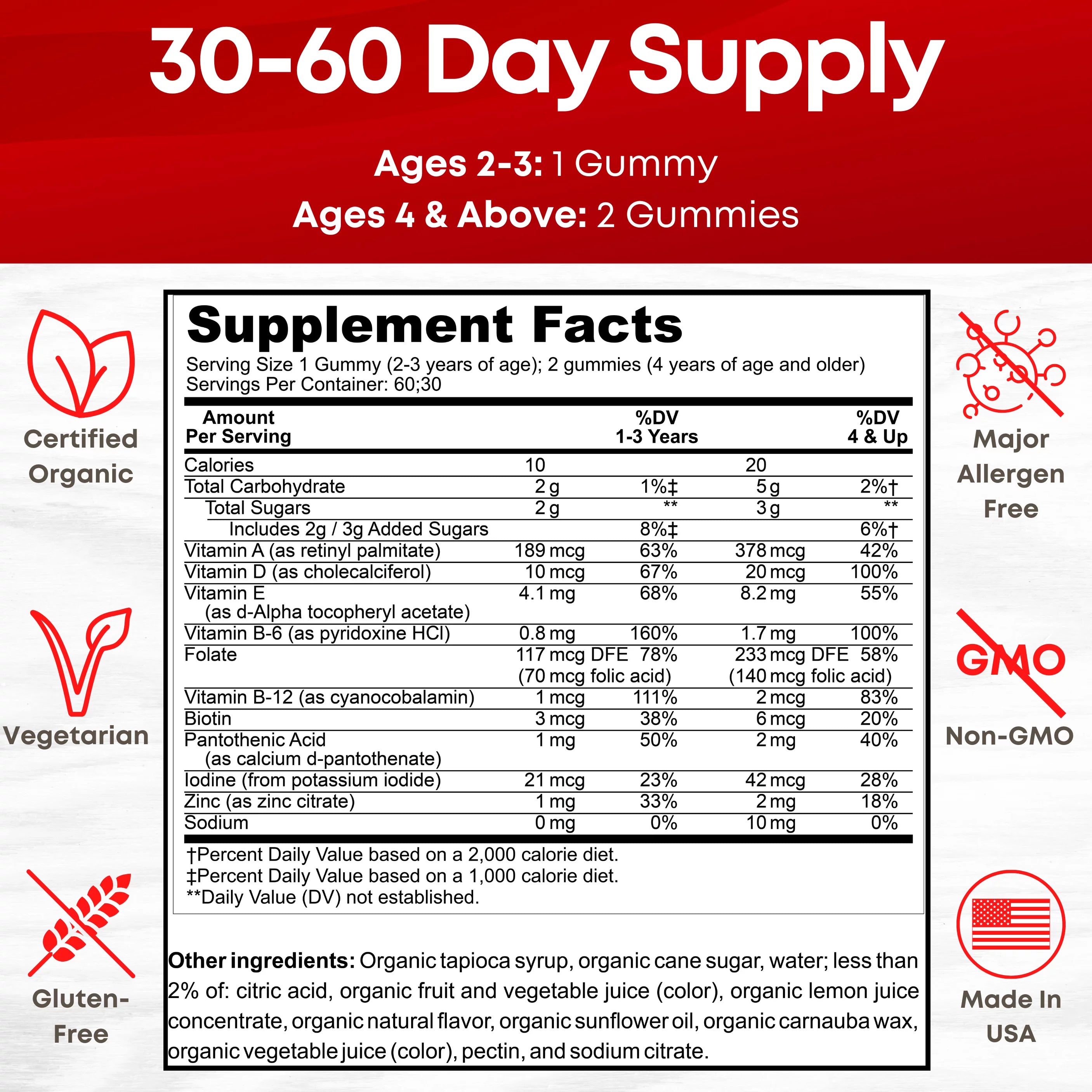 USDA Organic Kids Multivitamin Gummies, 60 Count T440628