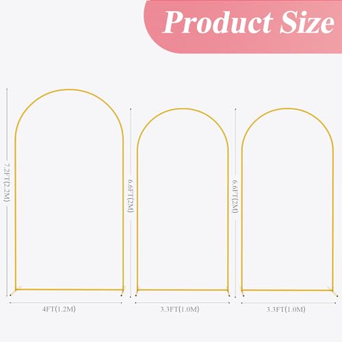Metal Arch Backdrop Stand Set of 3 Gold Wedding Frame 7.2FT 6.6FT 6FT a7