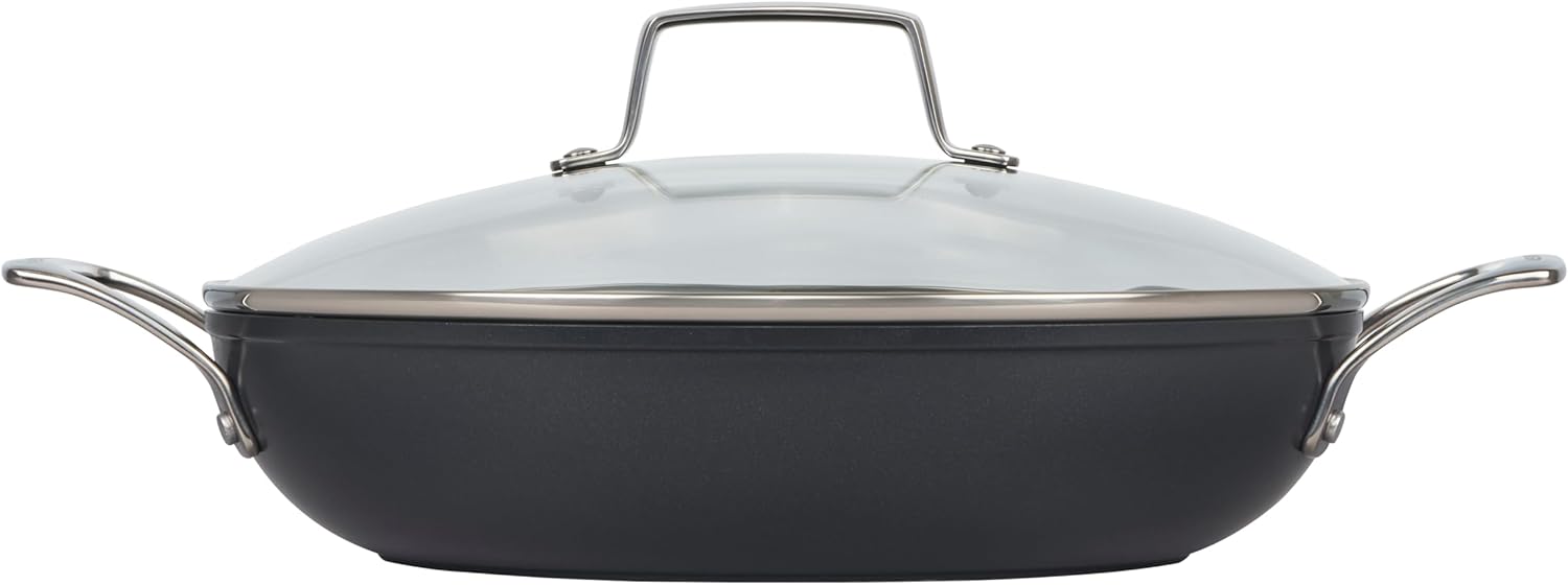 Le Creuset Essential Non-stick Ceramic Shallow Braiser with Glass Lid, 3.5 qt. W313
