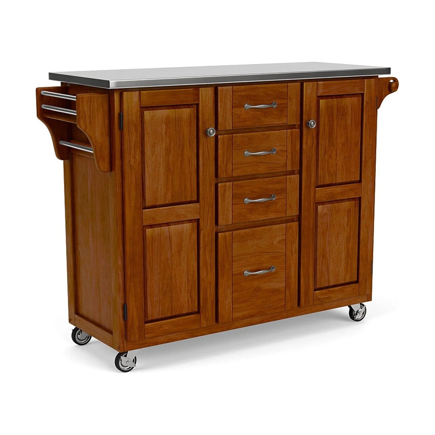 Homestyles Create-a-Cart Solid Wood Kitchen Cart in Cherry/Stainless Steel Top - Radiant Selections