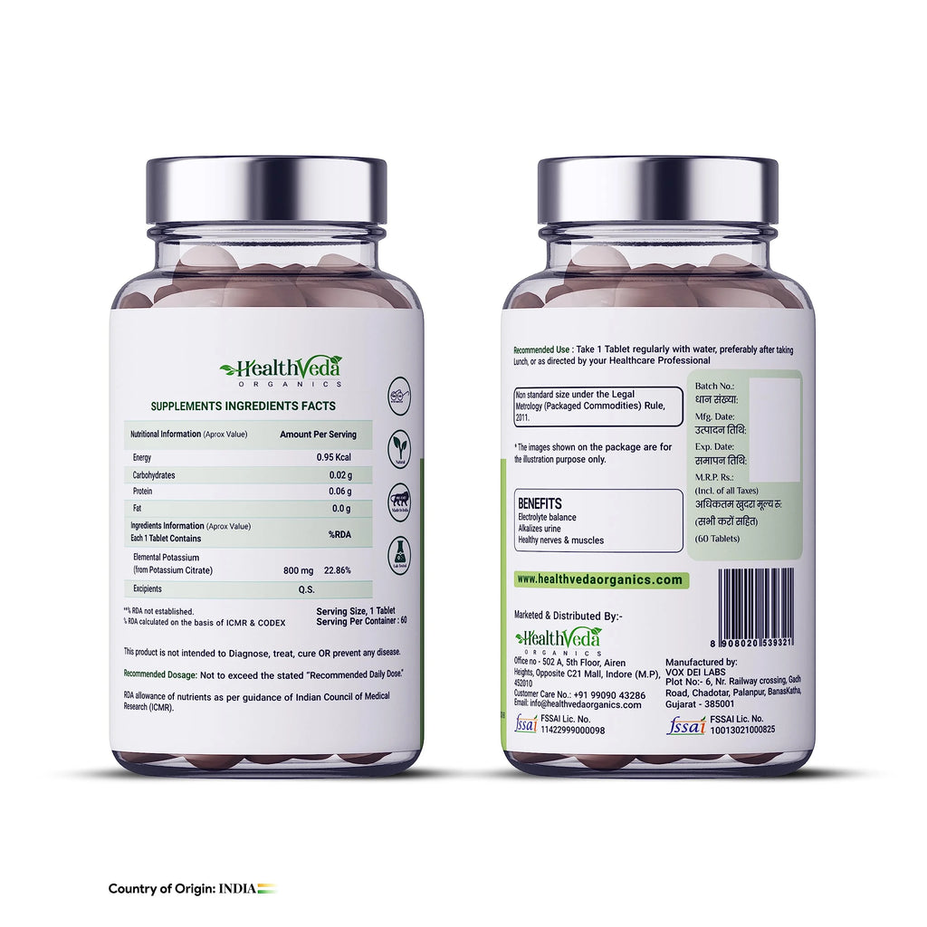 Health Veda Organics Potassium Citrate 800mg, 60 Veg Tablets I51287