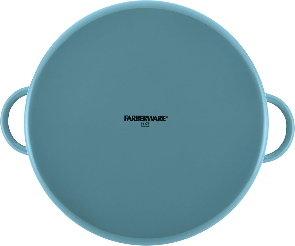 Farberware Enamel on Steel Stock Pot with Lid, 16 Quart, Aqua Blue D49368
