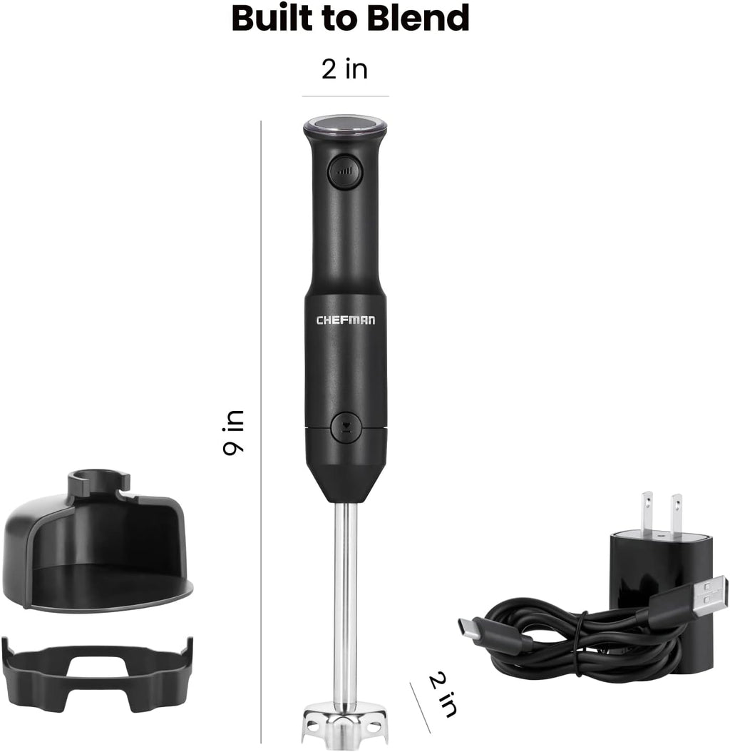 Chefman Cordless Portable Immersion Blender, One-Touch Speed Control, Black U74405