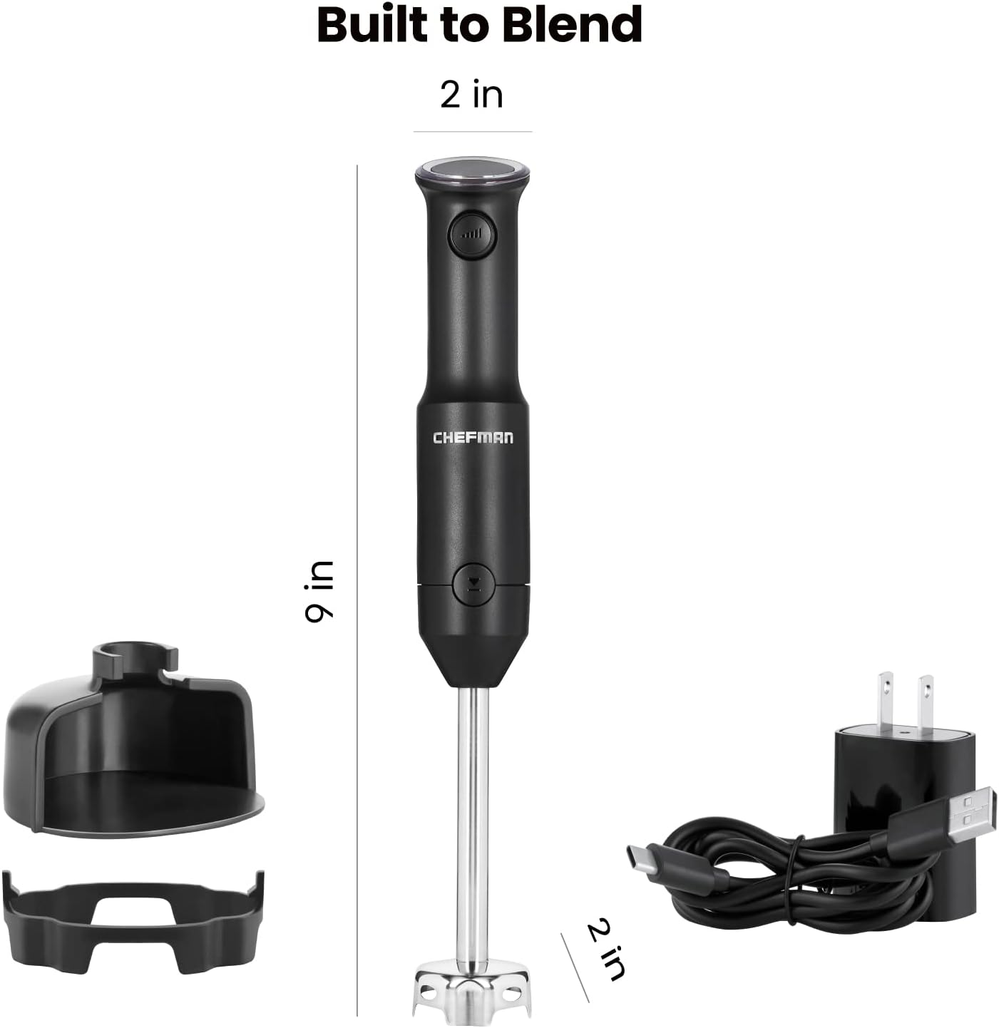 Chefman Cordless Portable Immersion Blender, One-Touch Speed Control, Black U74405