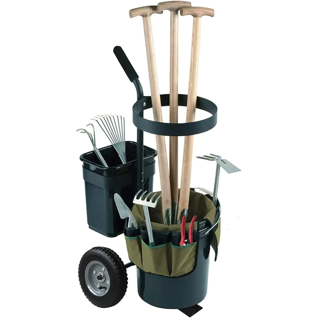 Garden Carts Heavy Duty Rolling Lawn Yard Trolley Mobile Caddy Lawn Tool Organizer Gardening Trolley Wheeled with 5 Gallon Bucket Bag Tool Organizer Storage
