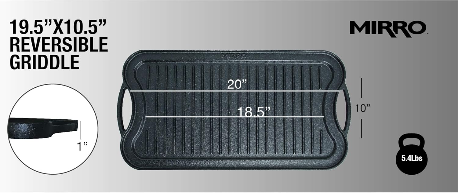 Mirro MIR-19055 Pre-Seasoned Cast Iron Reversible Grill/Griddle with Handles, 20 Inch G184927