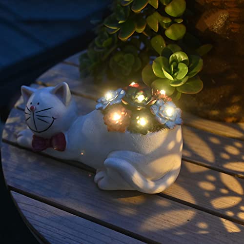 Cat Statue Solar Light Garden Decor Gray k7m
