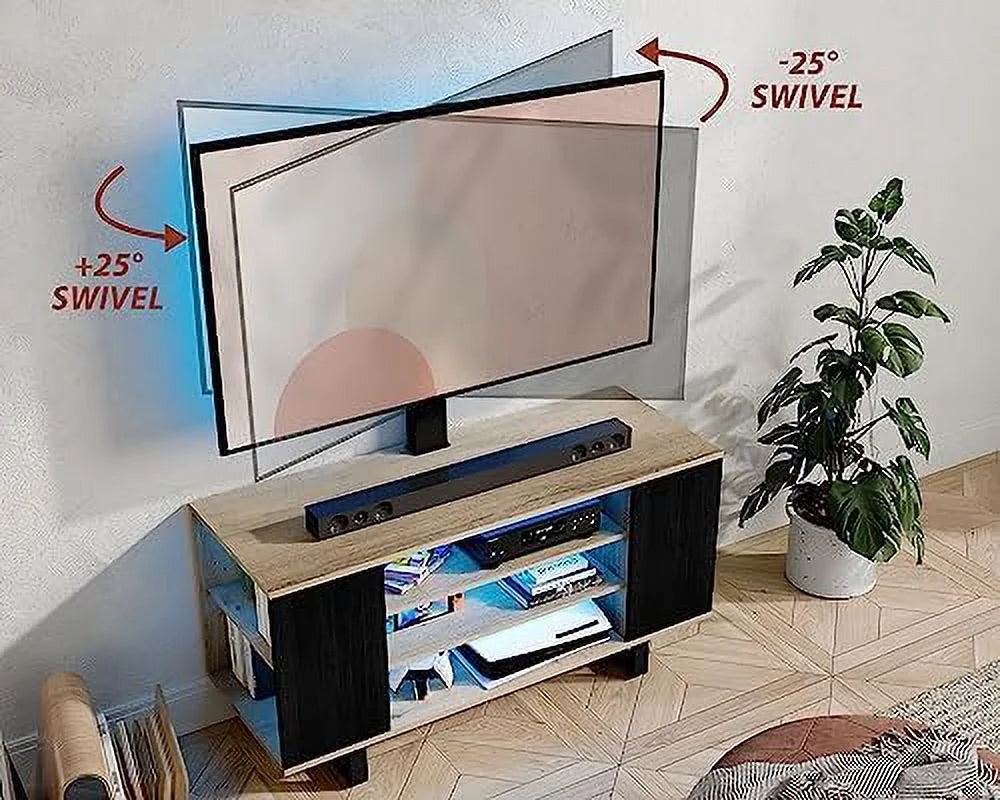 TJUNBOLIFE TV Stand with Mount for 32-70 inch TVs, Wood Console, Walnut R17472