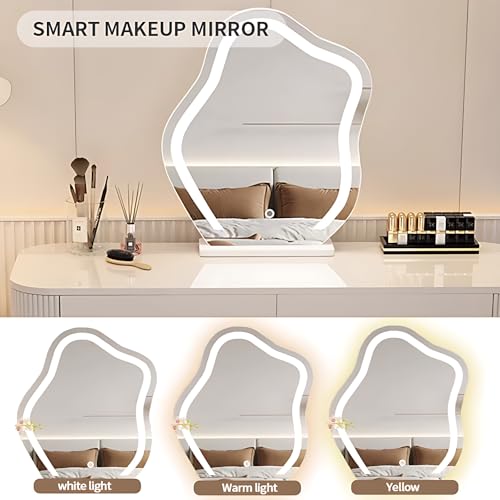Vanity Table with Drawers and LED Makeup Mirror, Solid Wood, 40" P46807